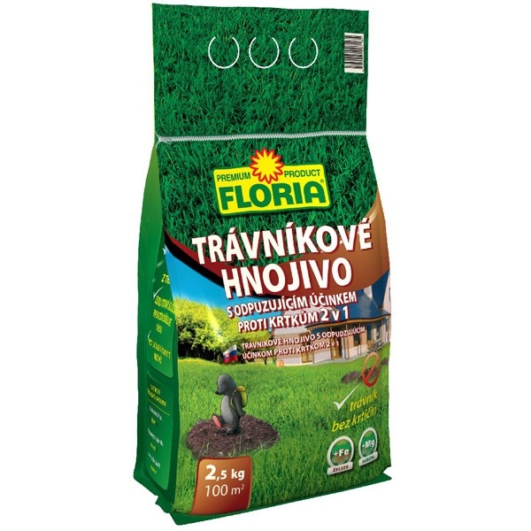 AGRO FLORIA trávníkové hnojivo s odpuzujícím účinkem proti krtkům 2,5kg hnojivo proti krtkům 008215